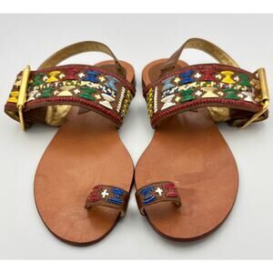 Michael Kors Woven Multicolor Leather Sandals Boho Slingback Toe Loop Size 8